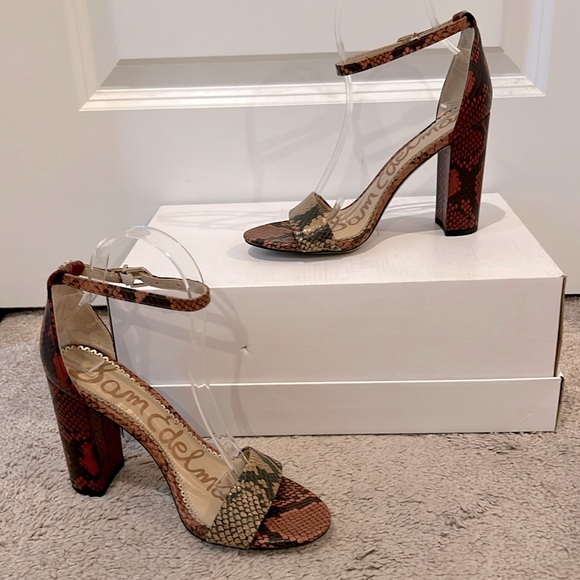 Sam Edelman Yaro Ankle Strap Multicolor Snake Print Heels - Picture 2 of 13